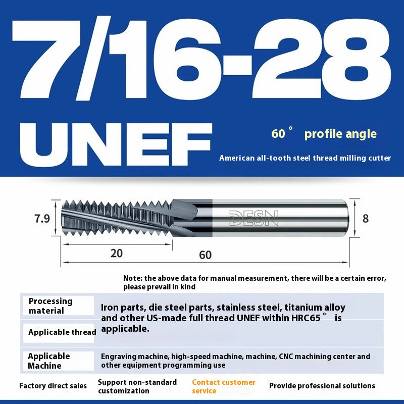 1115-65° high hard tungsten carbide thread milling cutter Long tooth full tooth alloy American thread milling cutter UNC UNF aluminum stainless steel Shandong Denso Pricision Tools Co.,Ltd.
